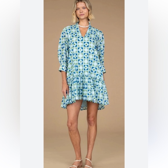 Blue Geometric Mini Dress - Picture 1 of 12